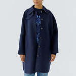 OUI Loose Fit Button Up Wool Coat in Dark Blue
