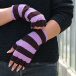 QUINTON & CHADWICK Stripe Fingerless Gloves in Lilac/Chocolate