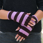 QUINTON & CHADWICK Stripe Fingerless Gloves in Lilac/Chocolate