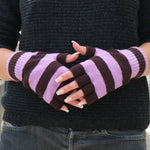 QUINTON & CHADWICK Stripe Fingerless Gloves in Lilac/Chocolate