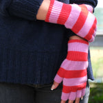 QUINTON & CHADWICK Stripe Fingerless Gloves in Red/Pink