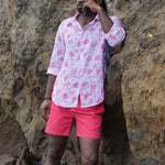 PINK HOUSE MUSTIQUE Mens Pomegranate Linen Shirt in Pink