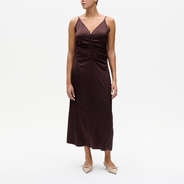 BAUM UND PFERDGARTEN Atalia Fitted Maxi Slip Dress in Coffee Bean Brown