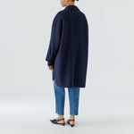 OUI Loose Fit Button Up Wool Coat in Dark Blue