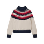 JUMPER 1234 Nordic Yoke Roll Collar Jumper in Midnight Navy/Jasmine/Akane