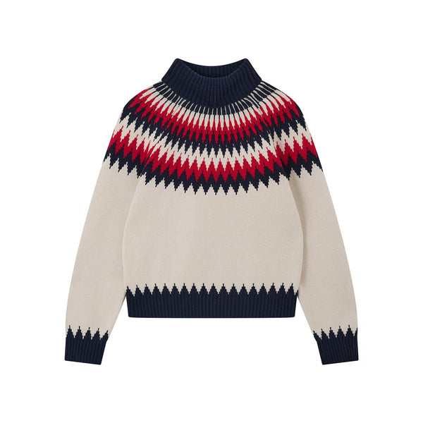 JUMPER 1234 Nordic Yoke Roll Collar Jumper in Midnight Navy/Jasmine/Akane