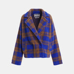 ESSENTIEL ANTWERP Karreau Check Cardigan in Blue/Brown