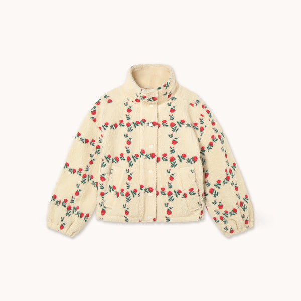 THE TINY BIG SISTER Roses Grid Sherpa Jacket in Light Cream