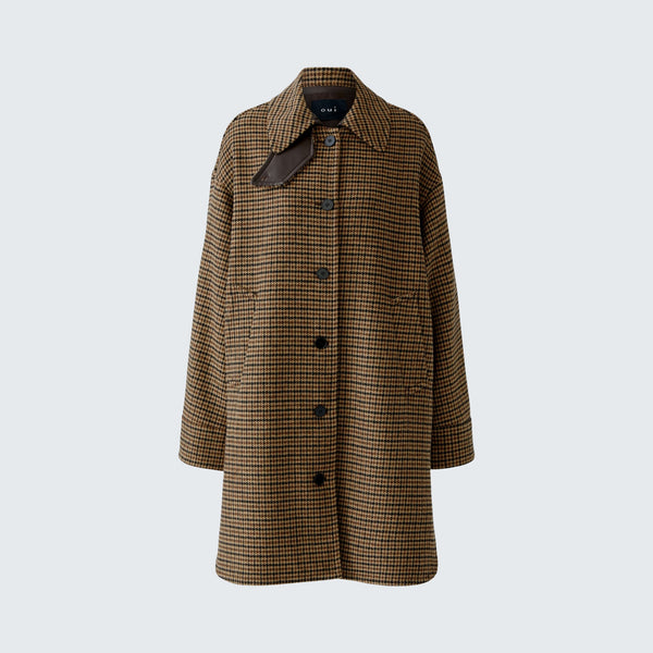 OUI Oversized Checked Coat in Dark Camel Brown