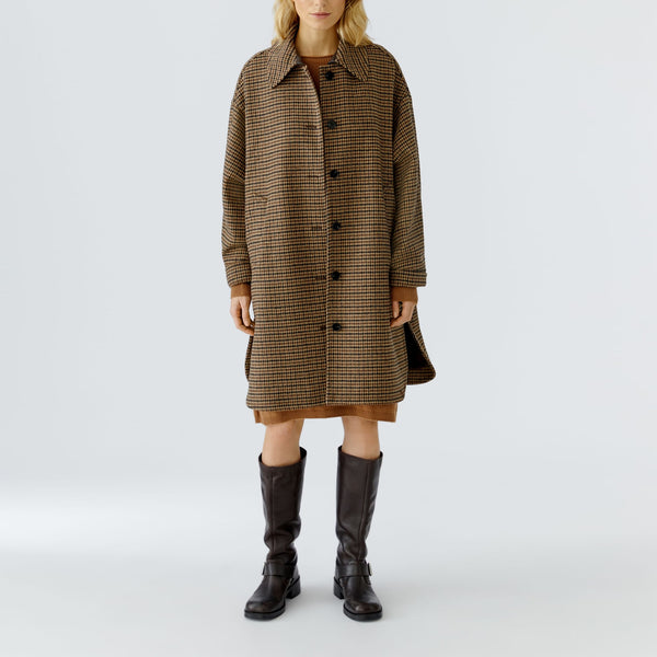 OUI Oversized Checked Coat in Dark Camel Brown