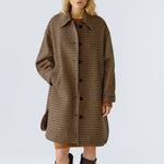 OUI Oversized Checked Coat in Dark Camel Brown