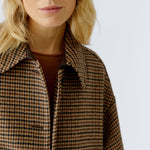 OUI Oversized Checked Coat in Dark Camel Brown