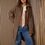 OUI Oversized Checked Coat in Dark Camel Brown