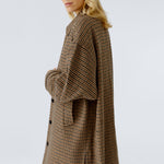 OUI Oversized Checked Coat in Dark Camel Brown