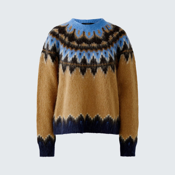 OUI Norwegian Pattern Jumper in Dark Camel Blue