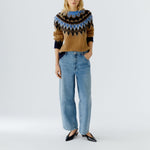 OUI Norwegian Pattern Jumper in Dark Camel Blue