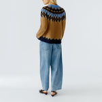 OUI Norwegian Pattern Jumper in Dark Camel Blue