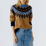 OUI Norwegian Pattern Jumper in Dark Camel Blue