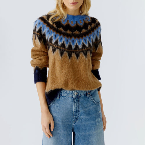 OUI Norwegian Pattern Jumper in Dark Camel Blue