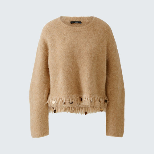 OUI Decorative Fringe Sequin Jumper in Beige Melange