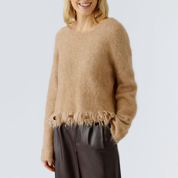 OUI Decorative Fringe Sequin Jumper in Beige Melange
