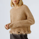 OUI Decorative Fringe Sequin Jumper in Beige Melange