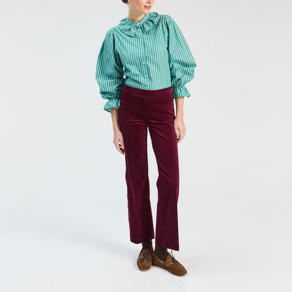 VILAGALLO Mila Velvet Straight Leg Trousers in Burgundy