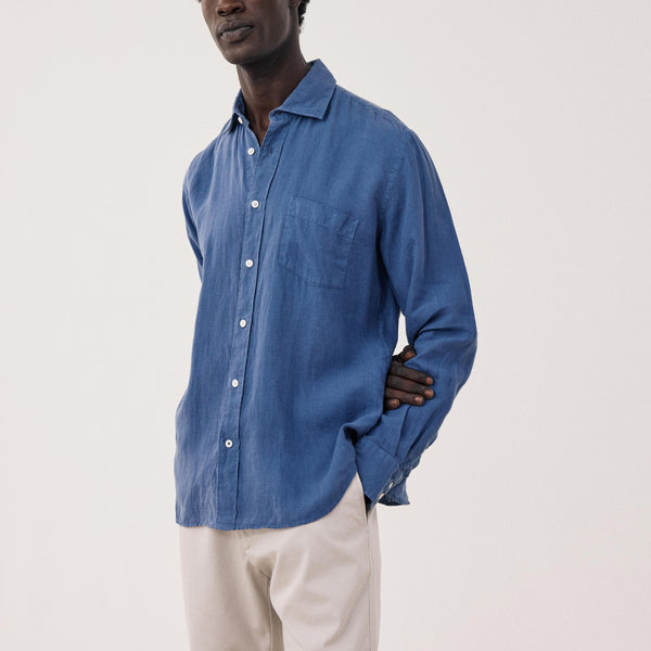 HARTFORD Paul Pat Linen Shirt  in Denim