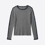 VILAGALLO Frill Rib Jumper in Grey Melange/Navy