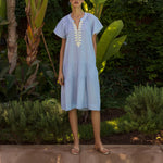 ROSE AND ROSE Carnation Striped Short Dress in White/Blue