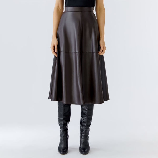 OUI Leather-Look A-line Skirt in Dark Brown