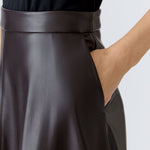 OUI Leather-Look A-line Skirt in Dark Brown