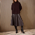 OUI Leather-Look A-line Skirt in Dark Brown