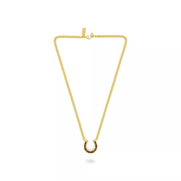 TALIS CHAINS Horse Shoe Pendant Necklace in Tigers Eye