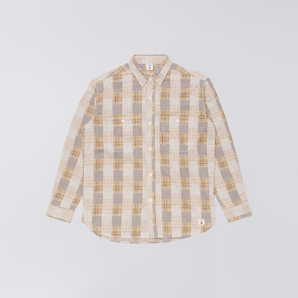 EDWIN Random Patchwork Work Shirt in Beige/Brown