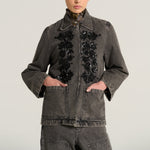 V DE VINSTER Emile Embellished Denim Jacket in Anthracite