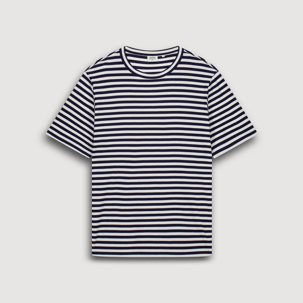 HARTFORD Crew Stripe T Shirt in Navy/Eggshell