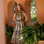 SOPHIE + LUCIE Christian Embroidered Dress in Cream/Black