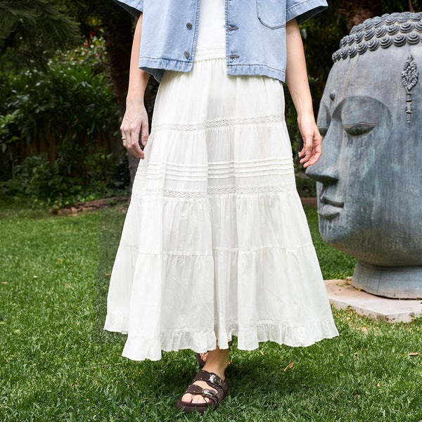 BLACK COLOUR BCHarriet Boho Panel Skirt  in Off White