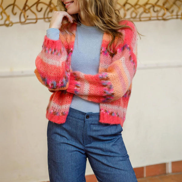 BLACK COLOUR Lagoon Multi Stripe Cardigan in Peach Multi