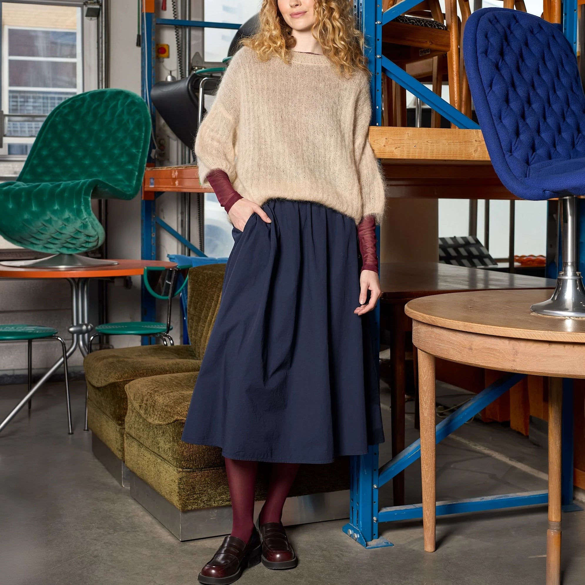 BLACK COLOUR BCDella A Line Skirt with Pockets in Navy