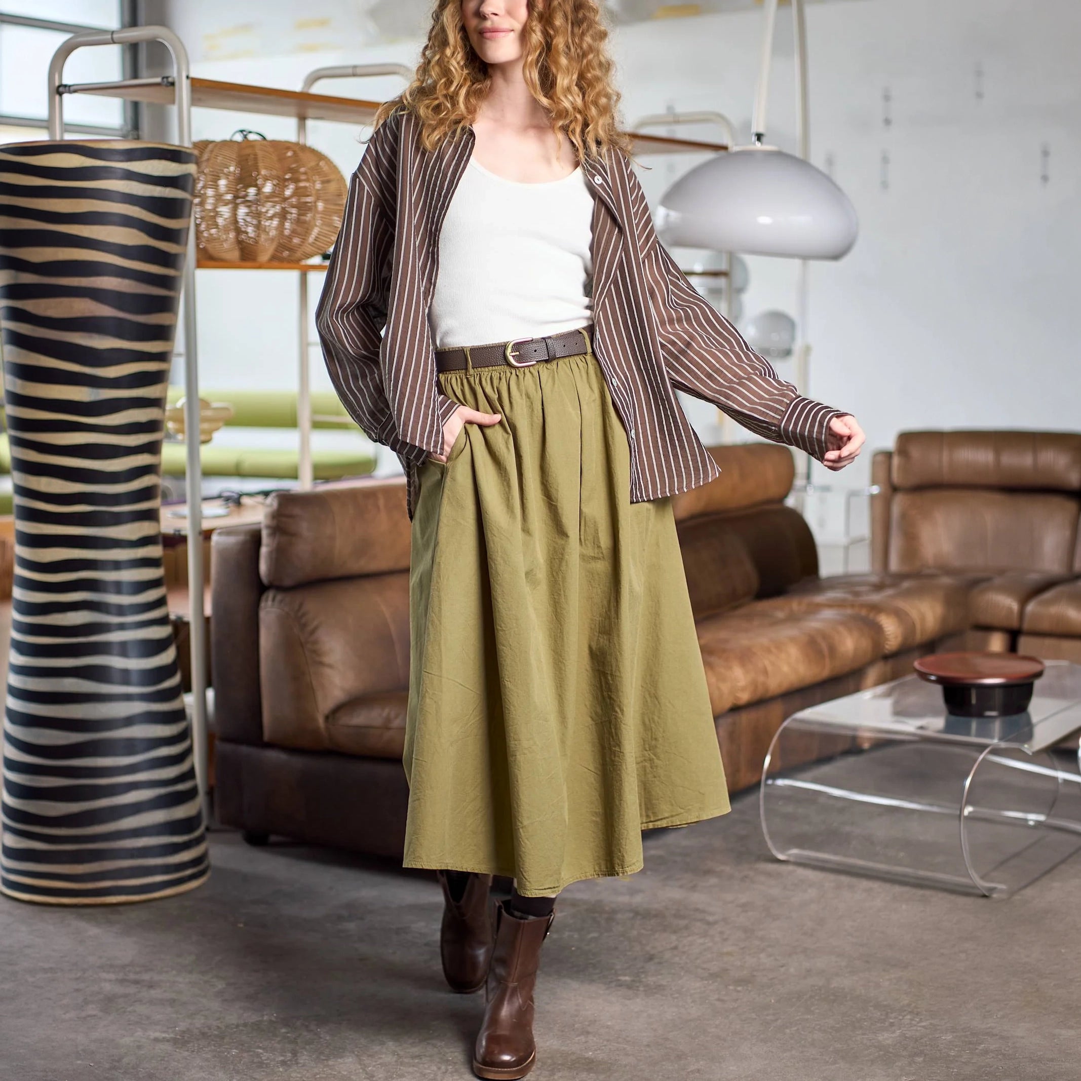 BLACK COLOUR BCDella A Line Skirt with Pockets in Hunter Green