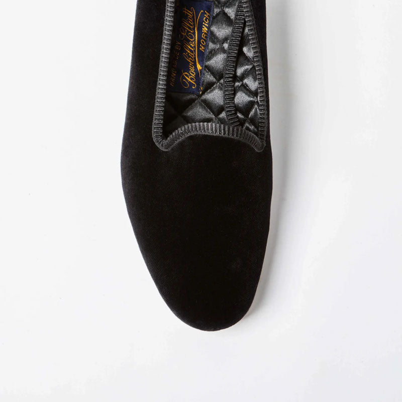 BOWHILL & ELLIOT Black Velvet Plain Venetian Pumps in Black Velvet