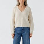 OUI V Neck Loose Fit Jumper in Light Beige Melange