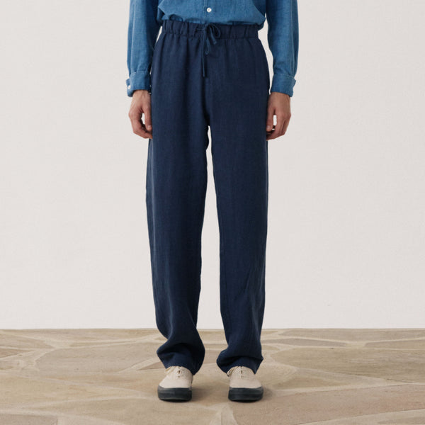 HARTFORD Joggy Linen Pants in Navy Blue