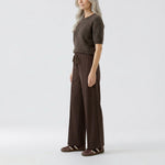 OUI Marlene Long Straight Leg Drawstring Waist Trousers in Mulch