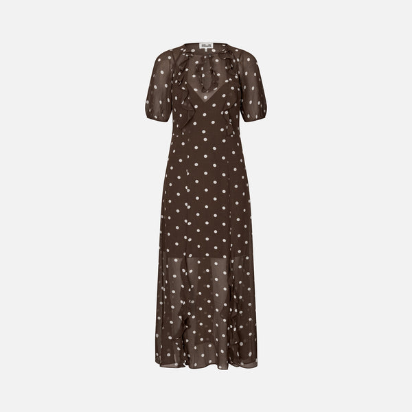 BAUM UND PFERDGARTEN Alara Fitted Maxi Dress in Coffee Bean Dots