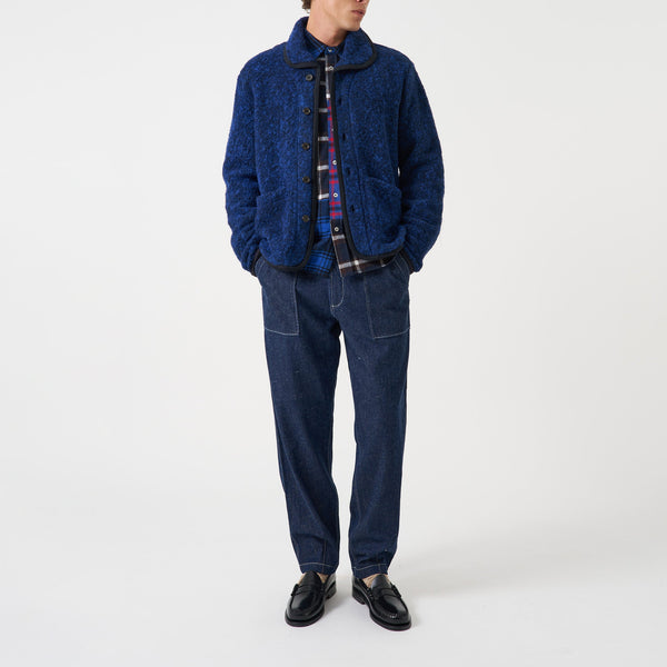 UNIVERSAL WORKS Lancaster Boucle Fleece Jacket in Blue