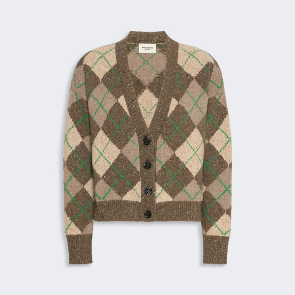 WEEKEND MAX MARA WKDAbile Argyle Pattern Wool Cardigan in Sand Rhombs