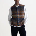 WAX LONDON Gower Ari Wool Blend Check Gilet in Oatmeal/Multi